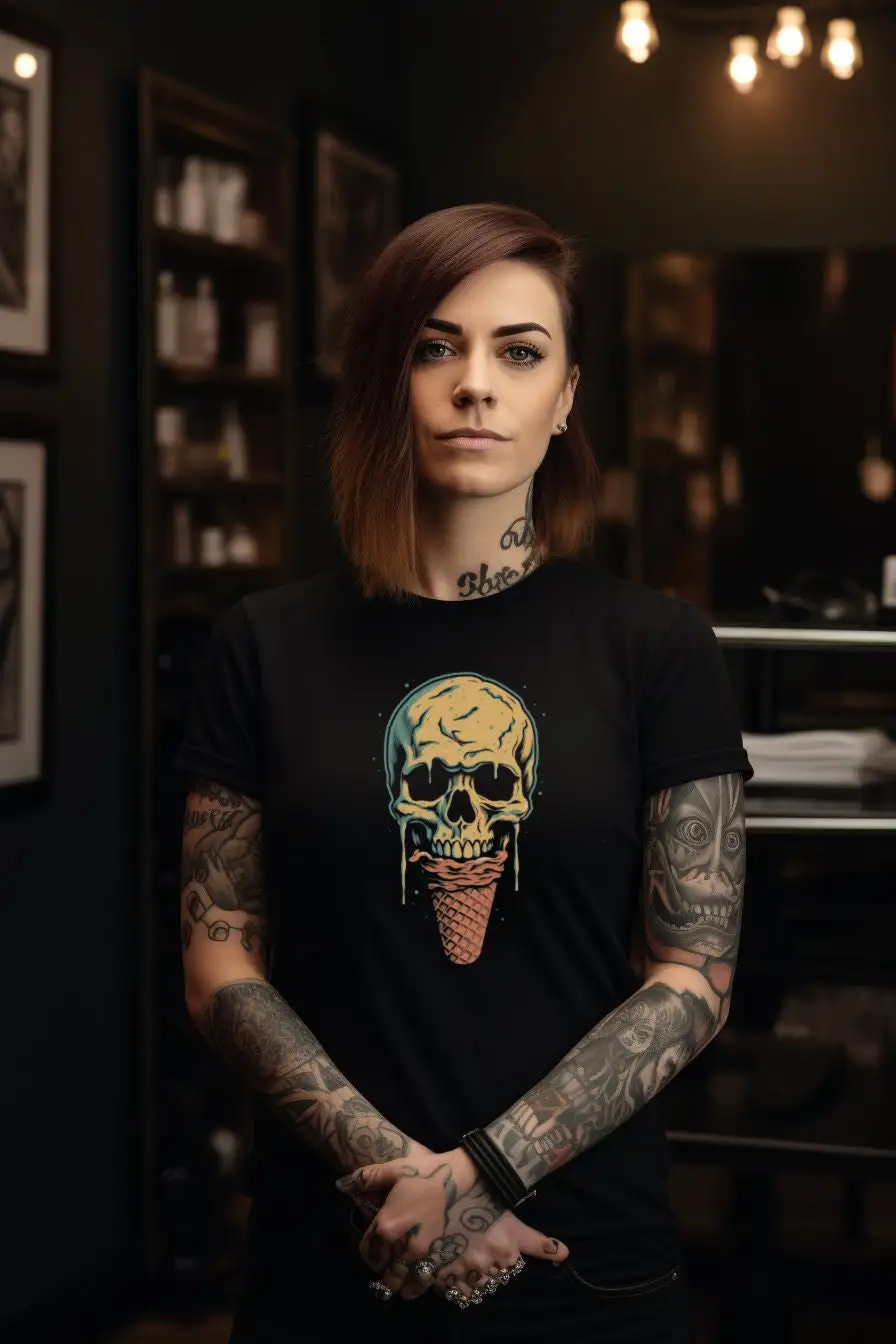 Melting Ice Cream Skull T Shirt Ladies Cut Funny Punk Goth Top For Alternative Fashion Lovers Unique