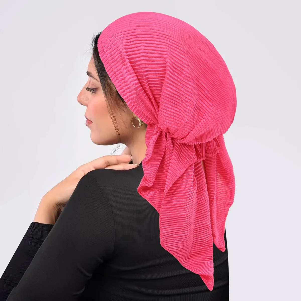 Novas mulheres pré-amarrado chapéu muçulmano hijab plissado lenço turbante quimio boné perda de cabelo cabeça envoltório bandanas bandana turbante mujer