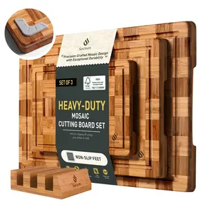 Pack Heavy Duty Bamboo Cutting Board Set Non Toxic Wooden Cutting Board for Kitchen Non Slip Solid End Grain Thick Wood Juice Gr