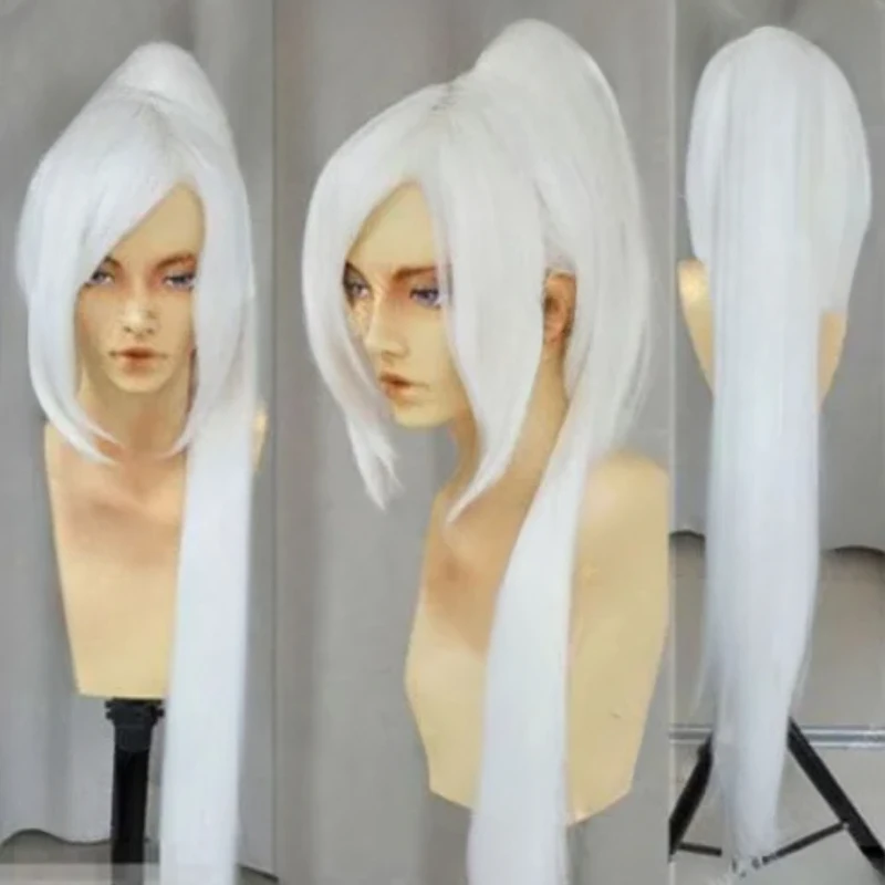 free shipping Popular new Long white Cosplay Straight Wig + one clip on Ponytails