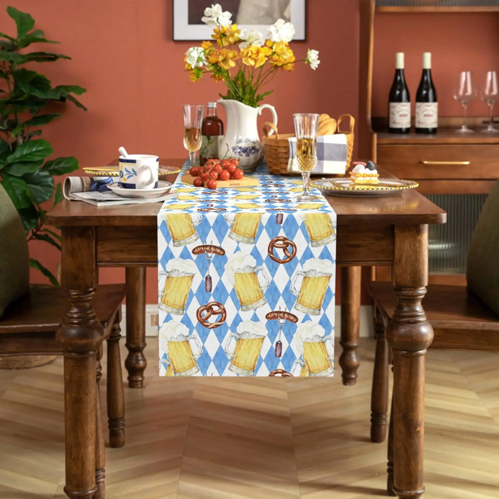 1 Piece of Munich Oktoberfest Bavarian-Style German Beer Party Table Runner, Suitable for Farmhouse, Indoor, Kitchen, Celebrations, Table Decoration, Restaurant and Banquet Decoration Supplies