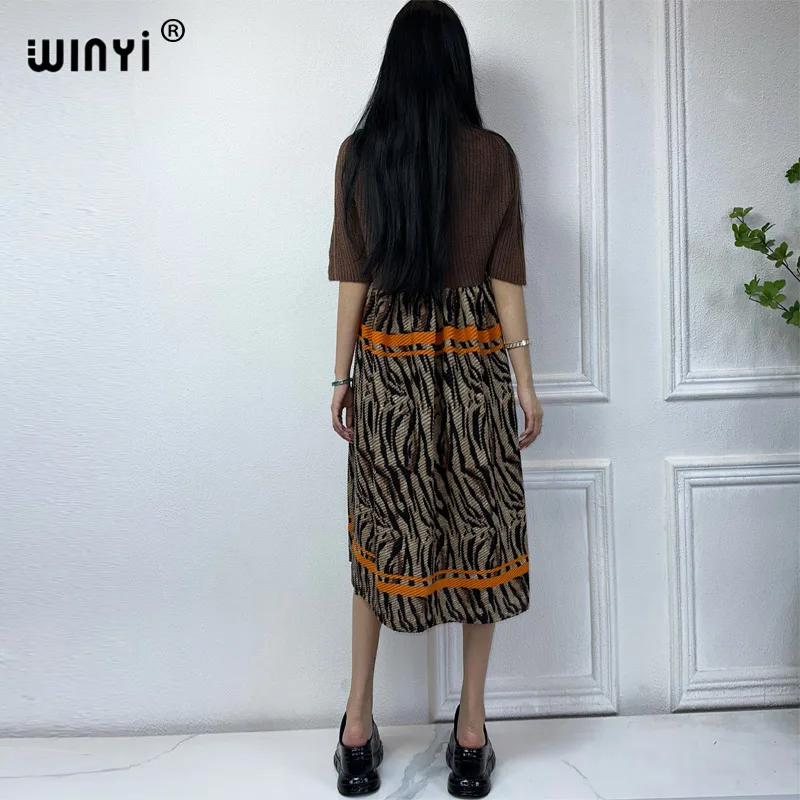 Winyi Luipaard Print Comfort Warm Mode Kaftan Winterjurk Elegante Afrika Vrouwen Boho Feest Winter Kleding Voor Vrouwen Kaftan