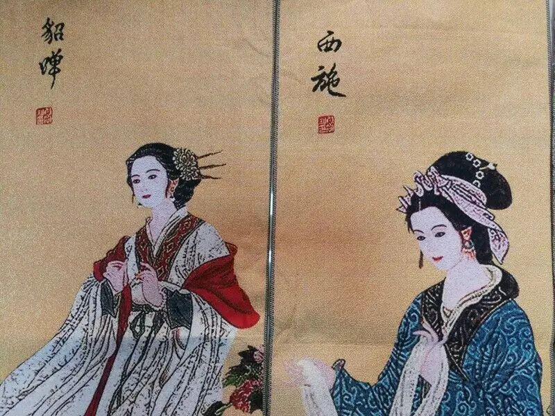 Old Chinese silk embroidery painting Four screens painting “Four beauties”