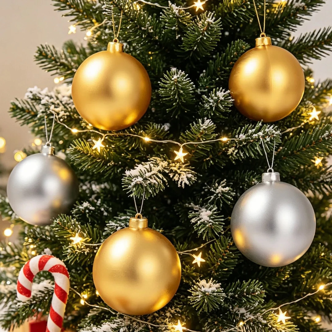 4pcs Large 6-inch Matte Gold/Silver Balls Christmas Ornaments Heavy-duty Plastic with Hanging String for Outdoor Trees Weddings