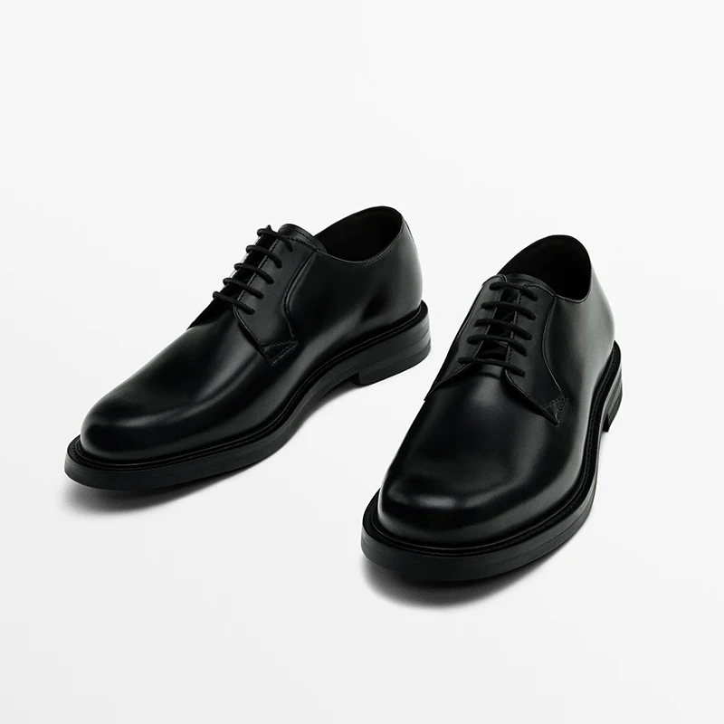 

High Quality Cow Leather Men's Shoes Fashion Business Dress Derby Shoes British Style Black Round Toe Lace-up Wedding Shoe