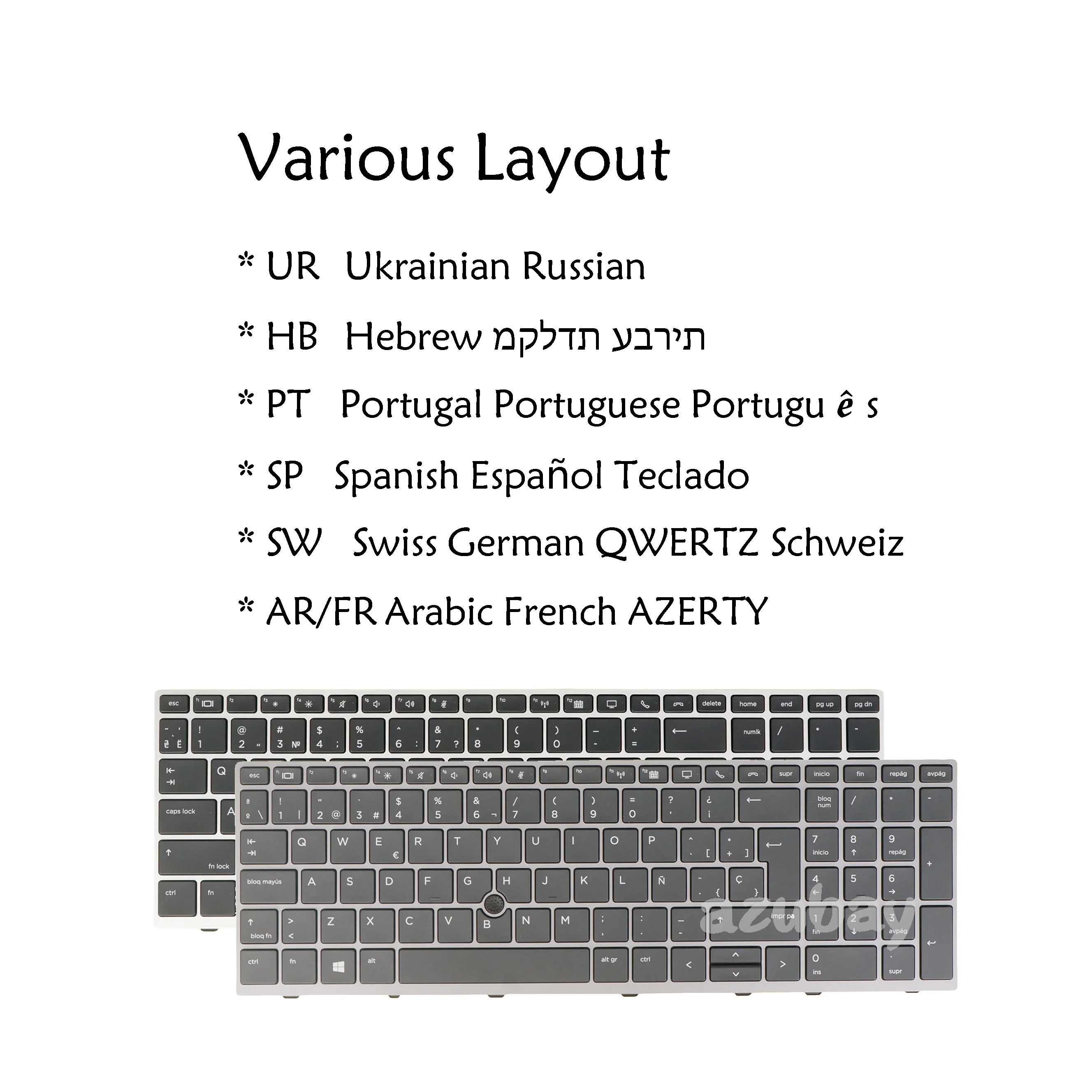 Laptop Keyboard for HP Elitebook 850 G5/ G6, 755 G5, ZBook 15U G5/ G6 - AF Ukrain Russian Hebrew Spanish Portuguese Swiss German