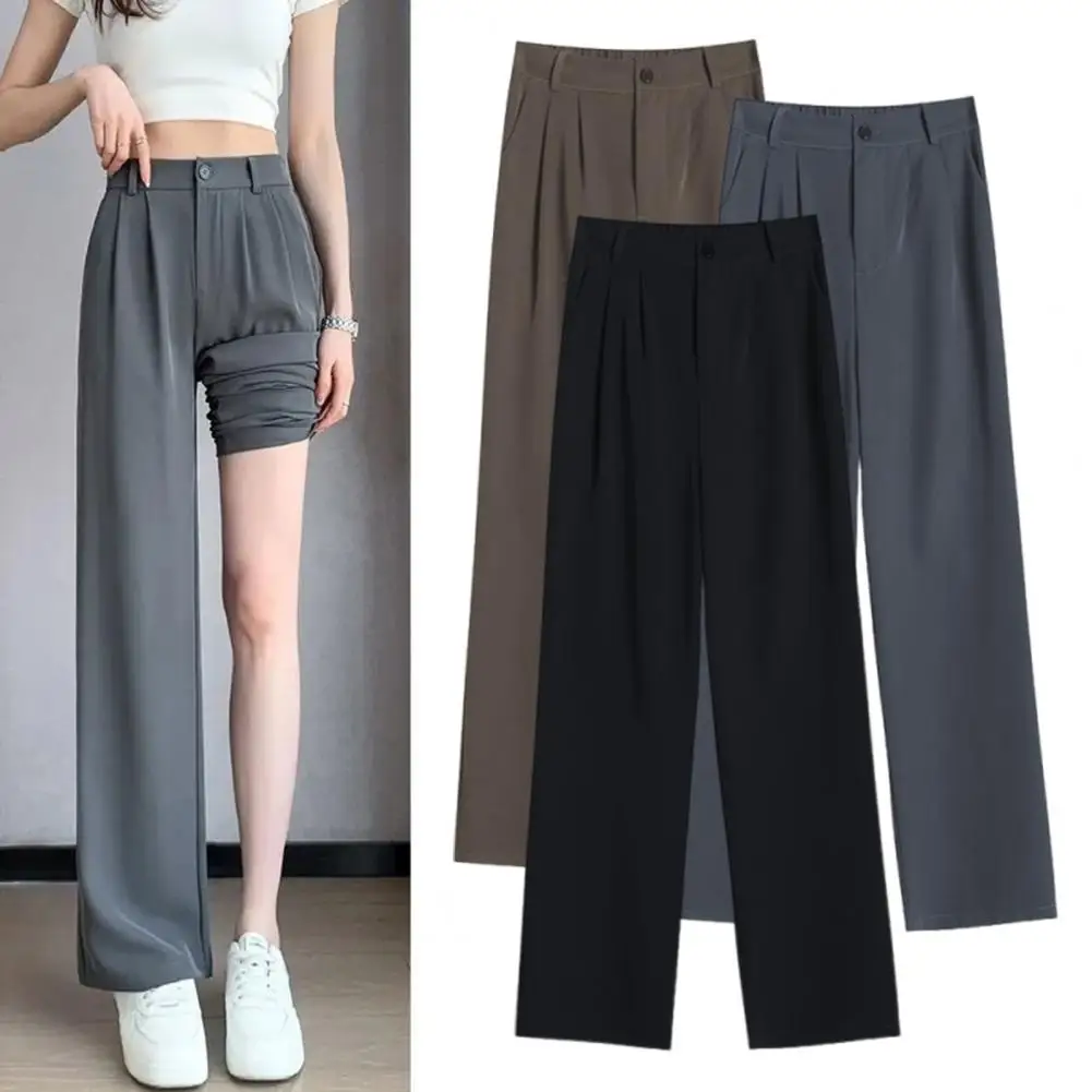 السراويل النسائية 2025 ربيع أنيق مكتب سيدة عالية الخصر مستقيم الساق العمل السراويل مزاجه التنقل عادي اليومية سراويل طويلة