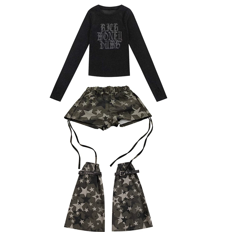 2025 الأطفال الهيب هوب الرقص أزياء مسرحية شبكة القمم بنطال جلدي Kpop وتتسابق للفتيات الجاز الرقص مرحلة الملابس DQS21649