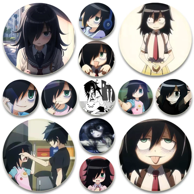 Tomoko Kuroki Anime Pins Cute Cartoon Badge 32/44/58mm Round Tinplate Brooches Breastpin for Backpack Clothes Gift Accessory