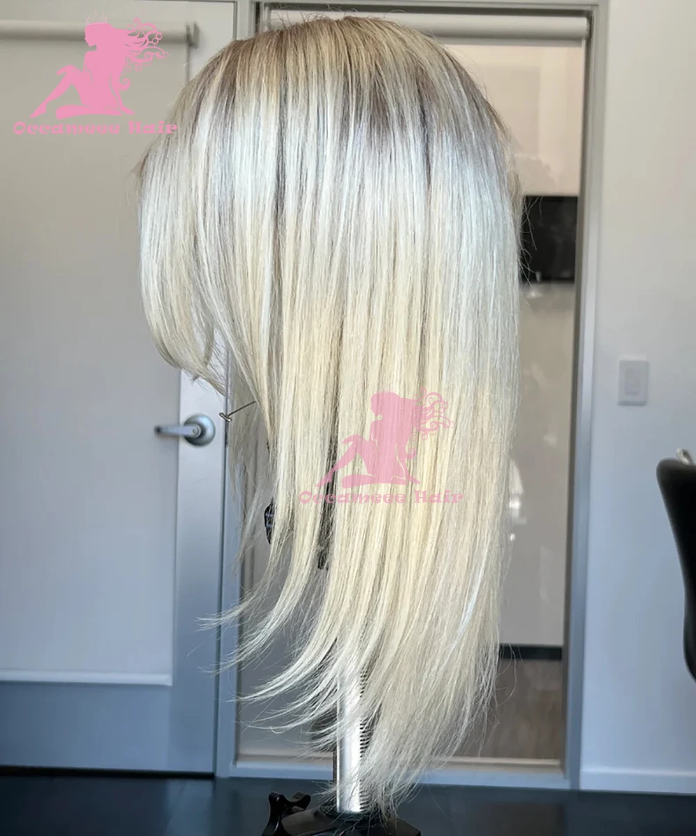 Peruca frontal de renda reta de Bob brasileiro para mulheres brancas, cabelo humano, pré-arrancado, laço transparente, marrom, loiro de cinzas