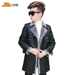 High Quality Boys Jacket Autumn Winter Fashion Korean Children's Plus Velvet Warm PU Leather For 3-14Y Kids Coat