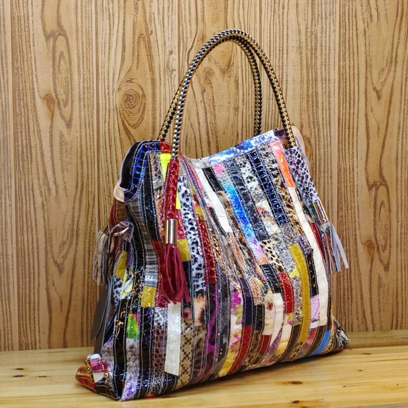 Jamhoo Vintage Ladies Casual Colorful Patchwork Design Handbag Random Stitching Shoulder Bag Female Tote Bag сумка женская bolso