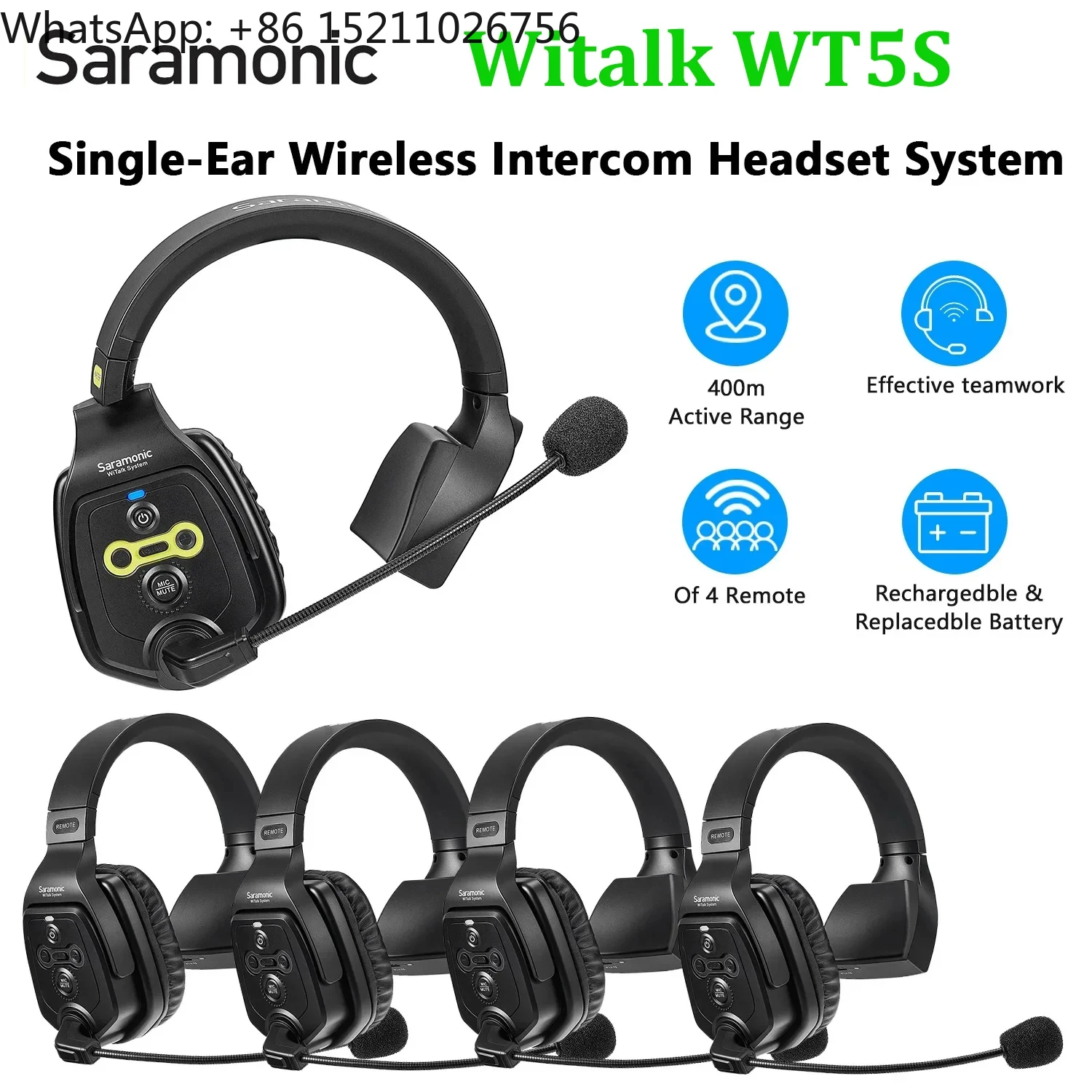 Saramonic Witalk WT5S Full-Duplex Wireless Intercom Communication Headset System Drone Shooting Production Teamwork Witalk WT5S