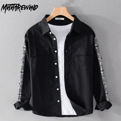 Japanese Style Man Shirts Spring Street Casual Long Sleeve Black Shirt Pockets Pure Cotton Oxford Printed Shirt Youth Trend Tops
