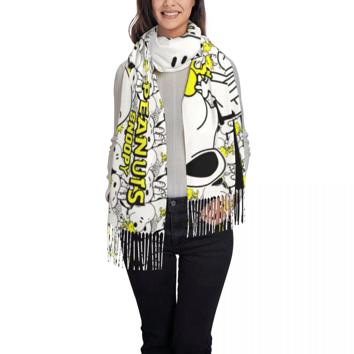 Snoopy Peanuts Scarf American Snoopy Dog Womens Scarves Wraps with Tassel Winter y2k Cool Shawl Wraps Warm Soft Custom Bufanda