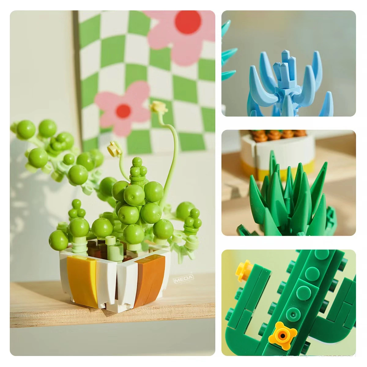 Simulation Succulents Flowers Bricks Plants Bonsai Cactus Aloe Vera DIY Assembled Toy Building Blocks Creative Kids Toys Gift