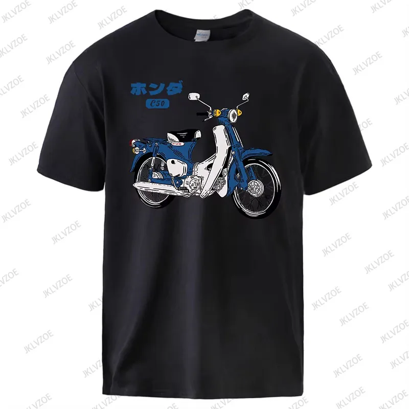 الكلاسيكية سوبر شبل C50 دراجة نارية طباعة تي شيرت رجالي القطن موضة قصيرة الأكمام تنفس تي شيرت مع تي شيرت المتضخم #2