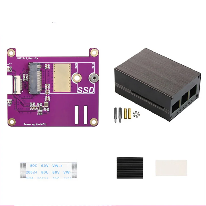 

AK51-PCIE M.2 NVME 2230 2242 Gen3 SSD HAT Плата расширения + корпус + радиатор SSD для Raspberry Pi 5 PCIE M.2 NVME SSD HAT