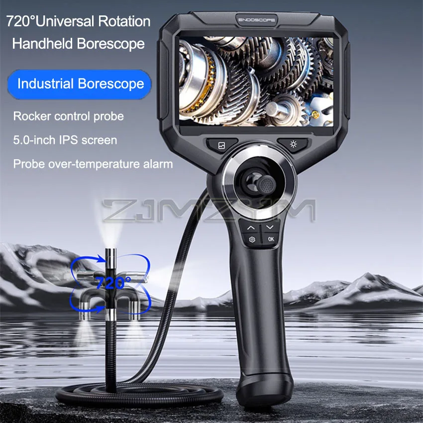 6mm 720 Degrees All Way Steering Industrial Endoscope for Car Pipe Inspection Sewer Camera Borescope With 5 Inch IPS HD Screen