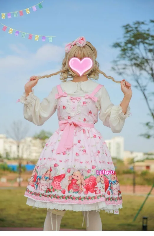 

Милый комплект в стиле Лолита: японское платье и топ для девочек, весенне-осенний милый комплект JSK, легкое платье Лолита с бретельками