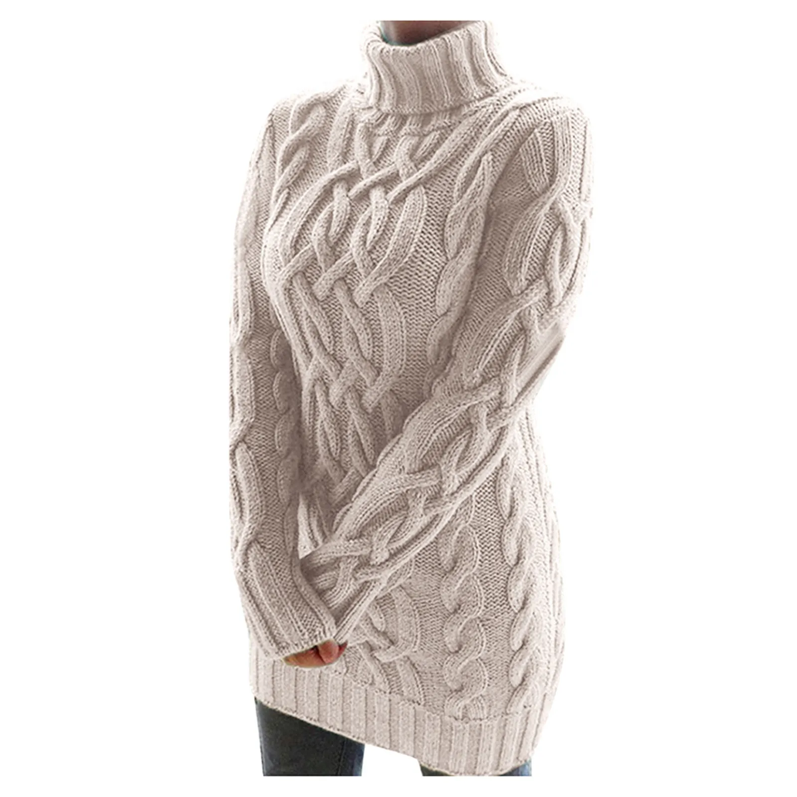 

New Ladies Twist High Neck Sweater Dress Autumn And Winter Thickened Loose Comfortable Elegant Temperament Long Sweater