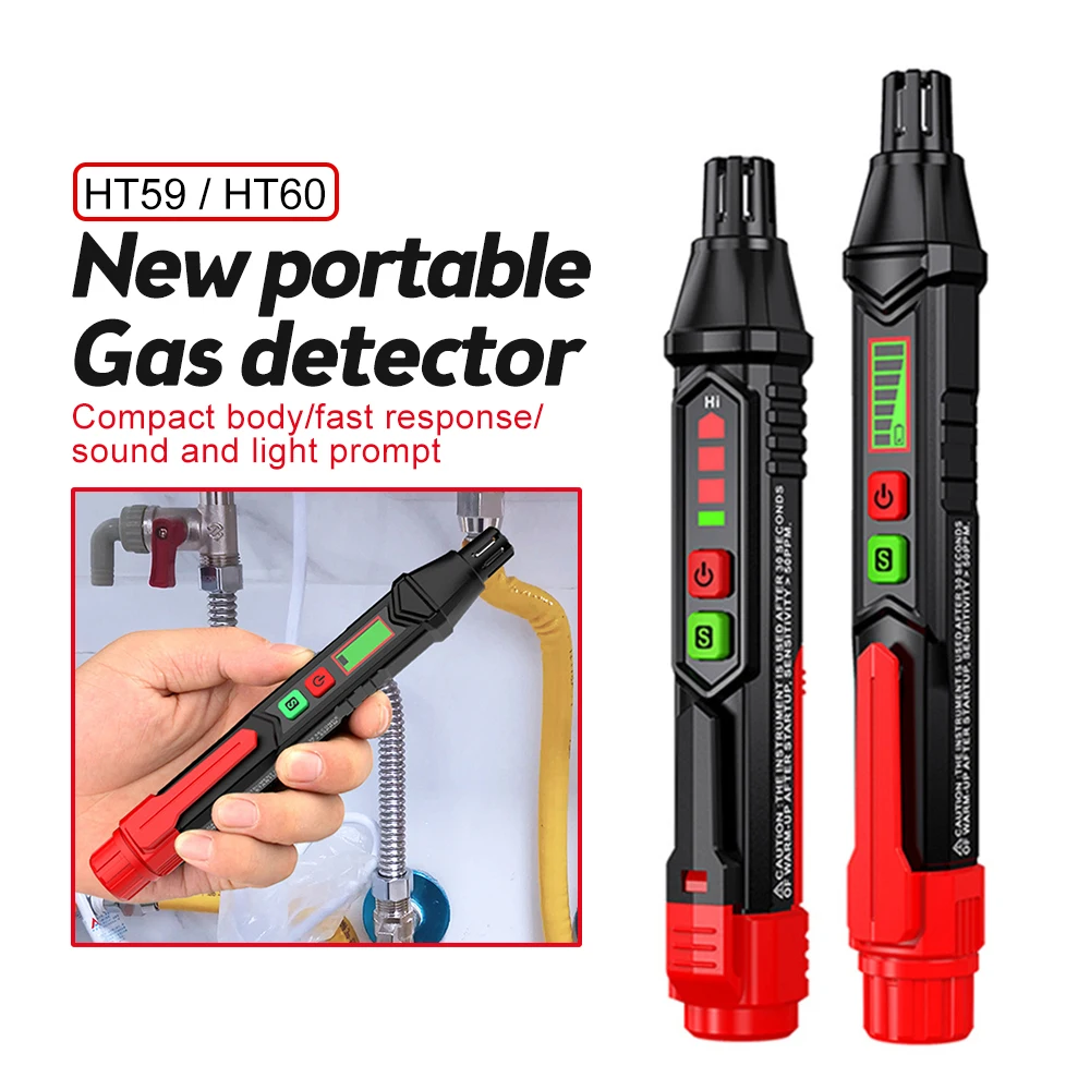 

HT59 HT60 Gas Leak Detector 50-1000ppm LCD Sound & Screen Alarm Combustible Flammable Natural Methane Mini Gas Detector