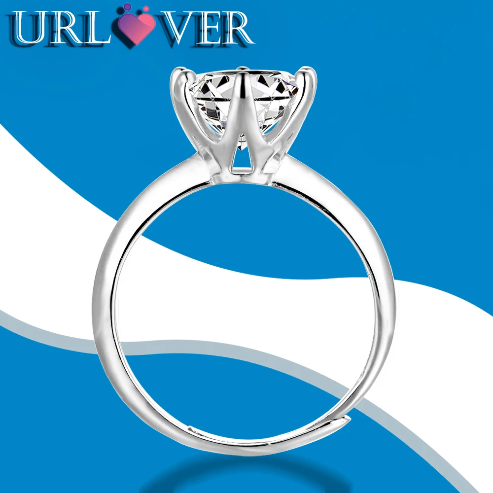 URLOVER 0.5/1/1.5/2/3ct D Color Moissanite Rings 100% 925 Sterling Sliver Excellent Diamond Cocktail Ring for Women Fine Jewelry