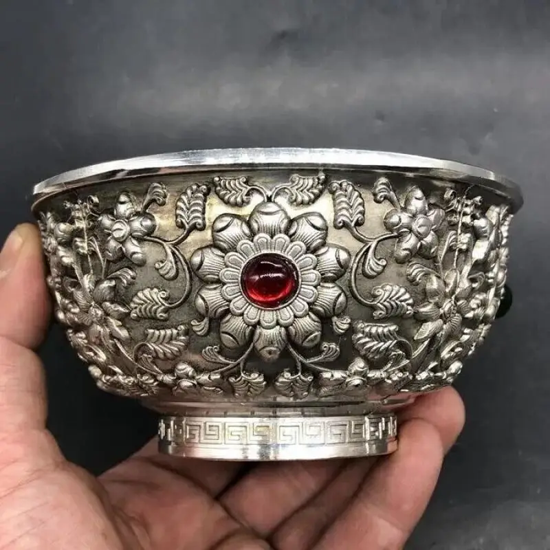 

China Antique Collection Rare Bowl Emboss Flower Bowl Nice Art Work Home Decoration