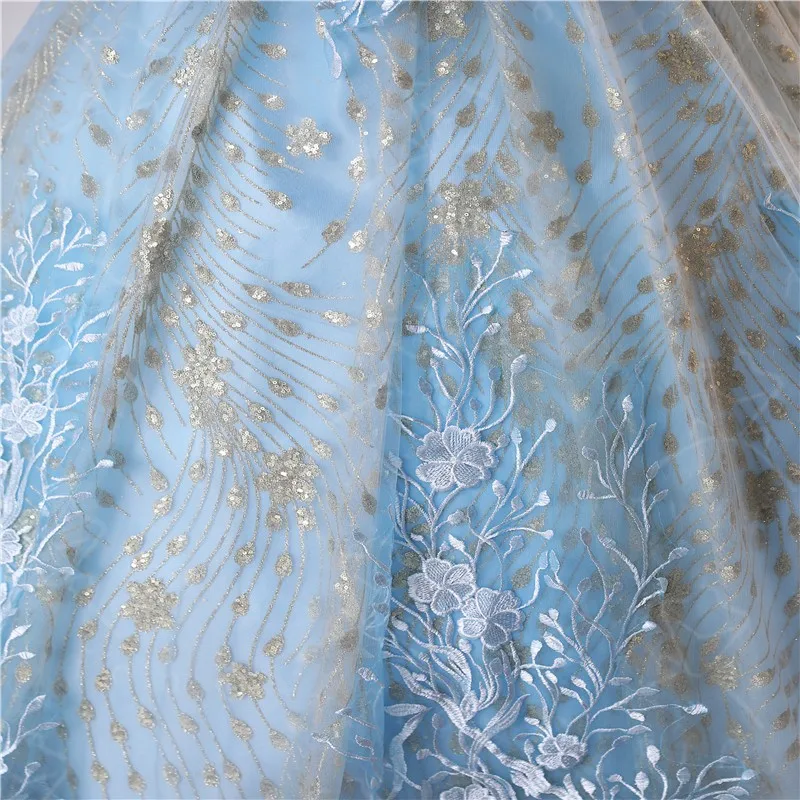 Robe de princesse brodée sans bretelles pour femmes, robe de soirée pour adultes, jupe moelleuse, bleu clair, hors initié