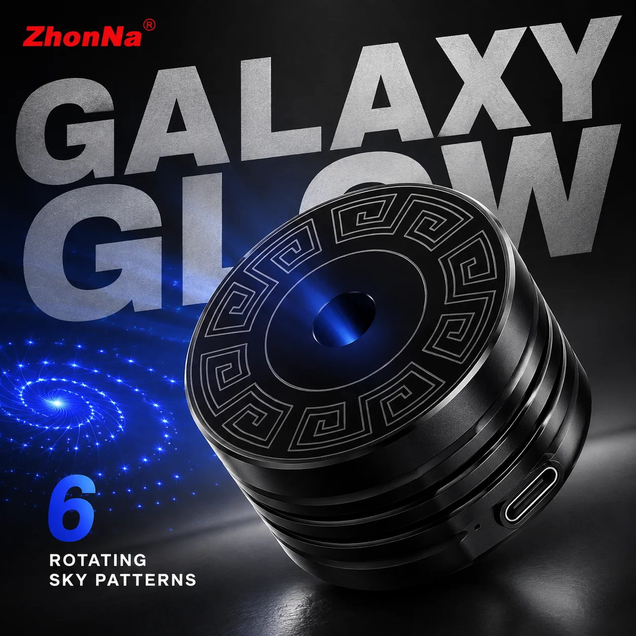 ZhonNa USB Automatic Rotating Laser Flashlight Cap 6 Patterns Galaxy Star Sky Light Tower Lamp Tool and Instrument Accessory Kit