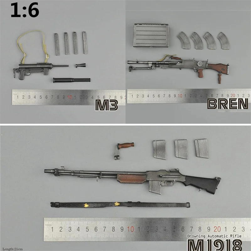 1/6 Skala ZY2003/4/5 Akcesoria do modeli Pistolet maszynowy armii amerykańskiej M3 BREN Smar maszynowy Mini lalki Broń do 12-calowej figurki akcji