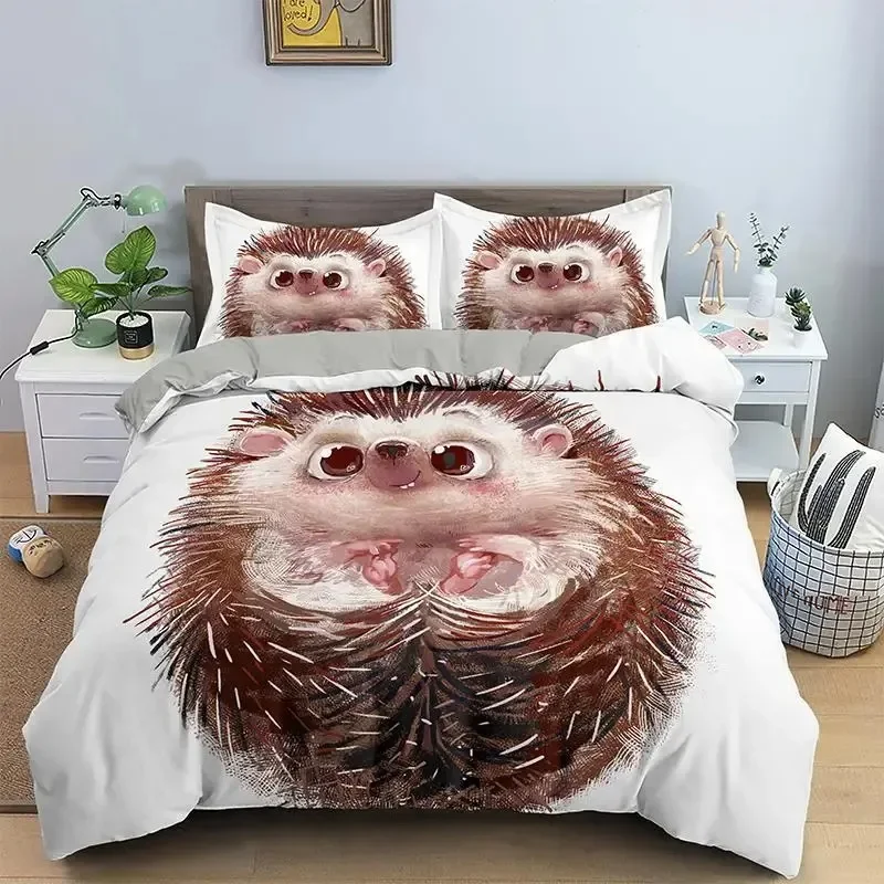 Cute Hedgehog Bedding Set Boys Girls Twin Queen Size Duvet Cover Pillowcase Bed Kids Adult Fashion Home Textileextile