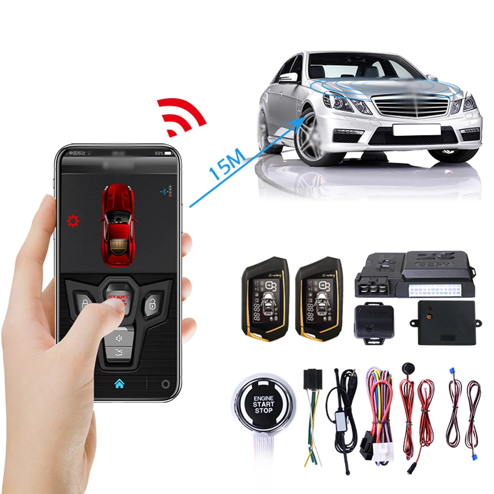 

Car Anti-Theft Alarm Remote Starter System PKE Keyless Entry BT Engine Starter Central Lock Kit 2Way Vibration Alarm APP Control