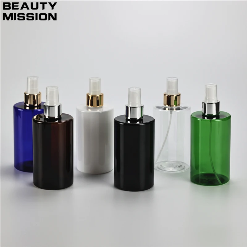 300ml X 20 Empty Plastic Flat Shoulder Bottle With Gold Silver Collar Spray Pump Perfume Cosmetics Bottle With Fine Mist Sprayer