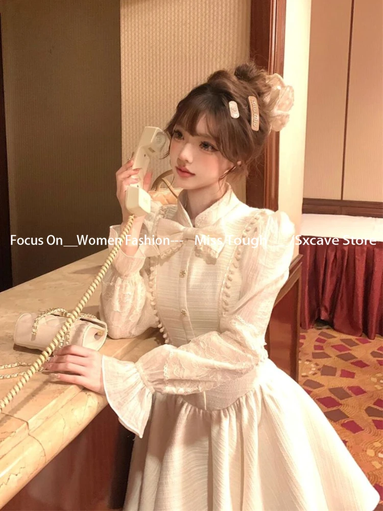 French Elegant Short Party Dress Women Long Sleeve Slim Bodycon One Piece Dress Korean Fashion Vintage Y2k Dress Chic Spring