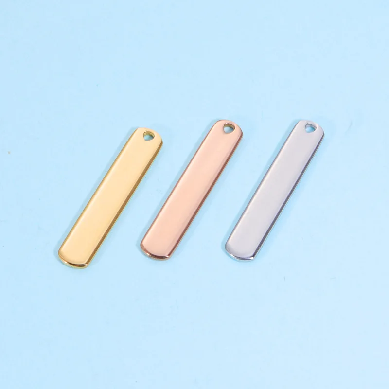 Stainless Steel Plates Blank To Record 8x38mm Metal Rectangle Tag For Necklace Bracelet Making Mirror Polished Wholesale 20pcs