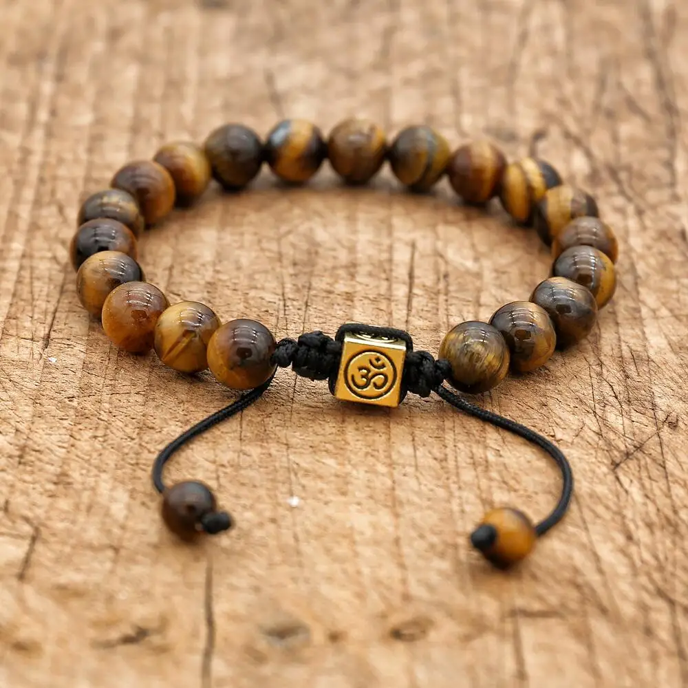 8mm Tiger Eye OM Tree of Life Bracelets for Women Men Handmade Jewelry Natural Stone Braided Yoga Charm Bracelet Gifts