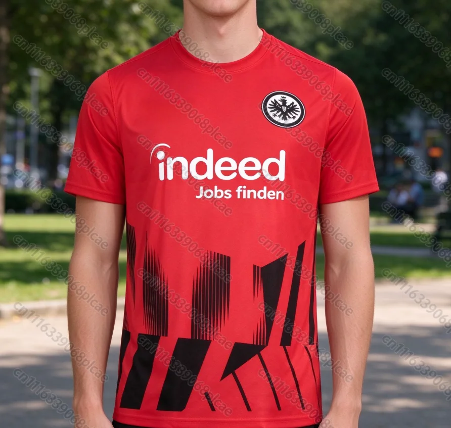 Eintracht Frankfurt Home Soccer Jersey Men Black Red Vertical Stripe Short Sleeve Football Shirt Quick Dry FamilyMatching