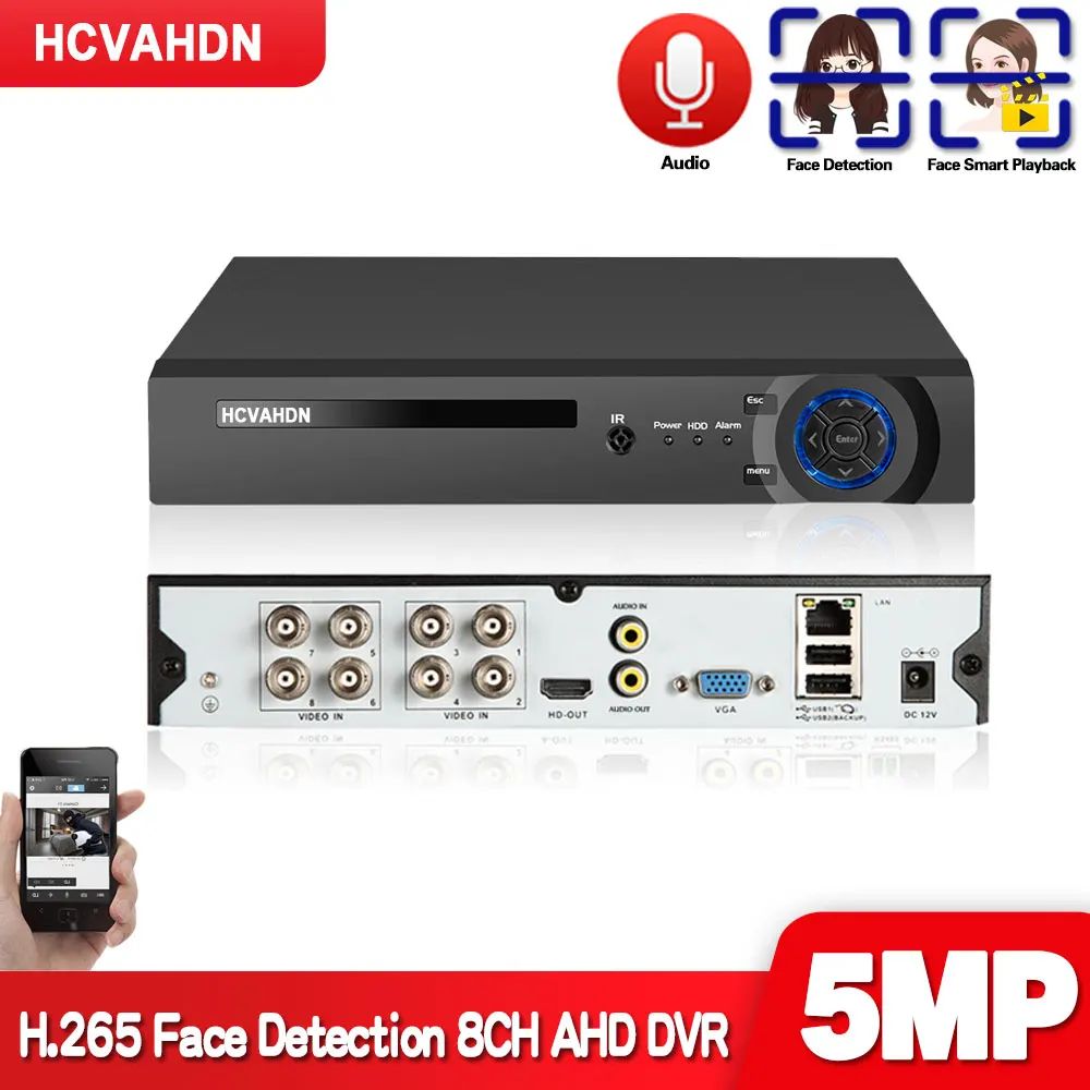 5MP 8CH 6 In 1 Hybrid DVR NVR Recorder XMEYE Face Detection CCTV Digital Surveillance Video Recorder H.265 DVR Security System