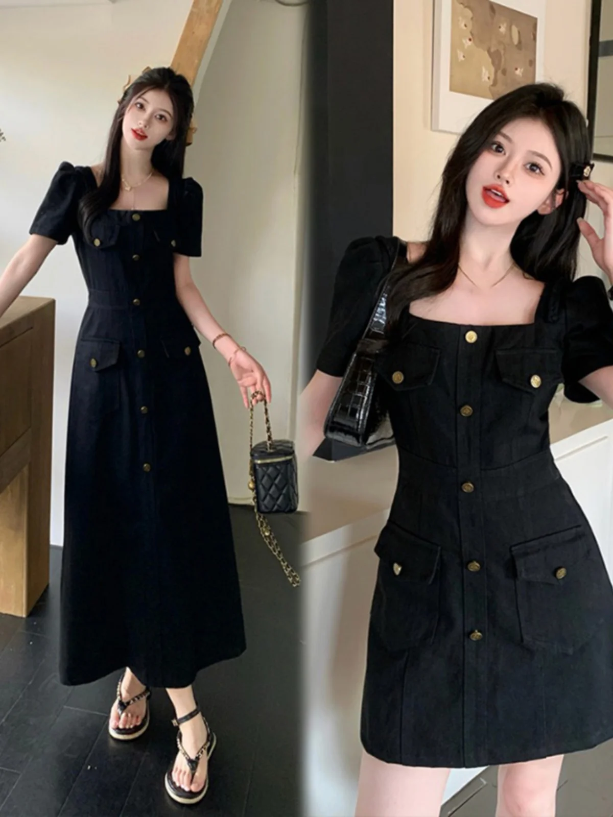 

plus Size Denim Dr Women Summer Waist Cinching Slim ort Skirt Slightly Plump MM ort Sve A-Line Dr Korean Sle H...