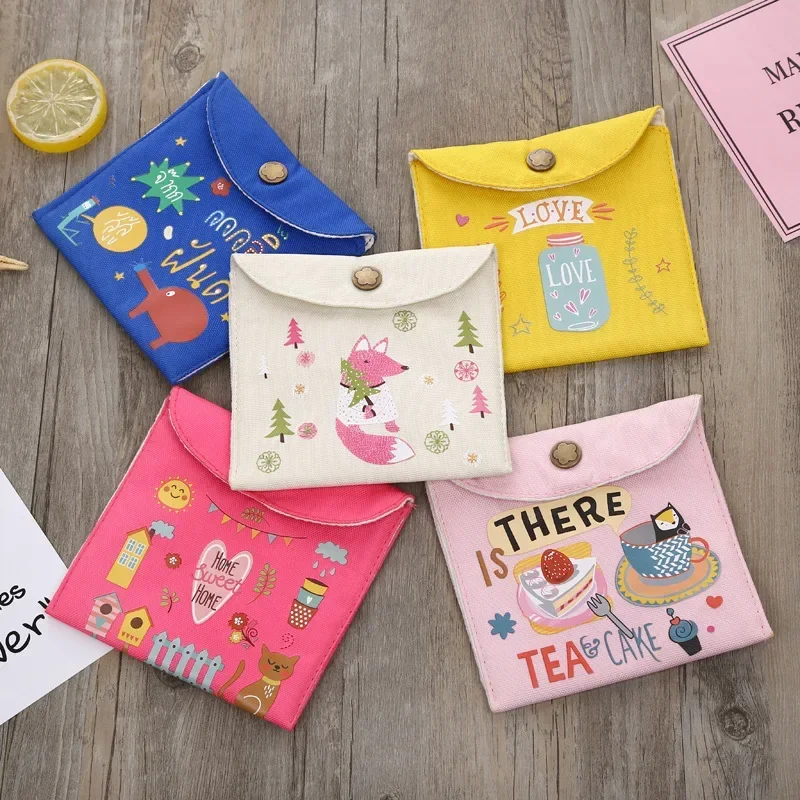 Cartoon Cute Print Storage Bag Female Tampon Sanitary Napkin Pad Pouch Portable Coin Bag Card Bag Cosmtic Bag Makeup Organizer