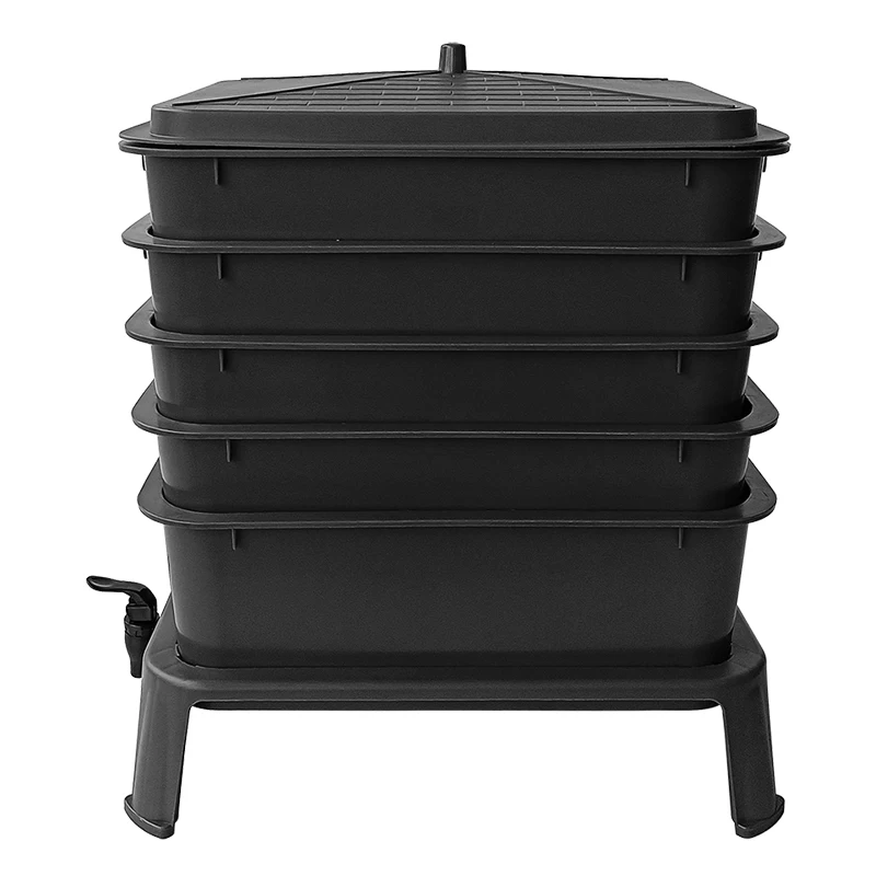 Heavy Duty 50L 5-Tray Worm Farm Composter Indoor Outdoor Vermicompost Bin for Garden Kitchen Waste Recycling Organic Fertilizer