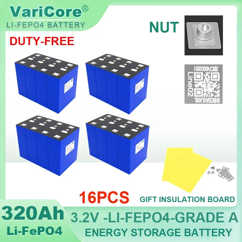 16pcs 3.2V 320Ah Lifepo4 Battery Lithium Iron Phosphate Cell 4s 8s 12v 24v Travel Solar RV Campers batteries Grade A Tax Free