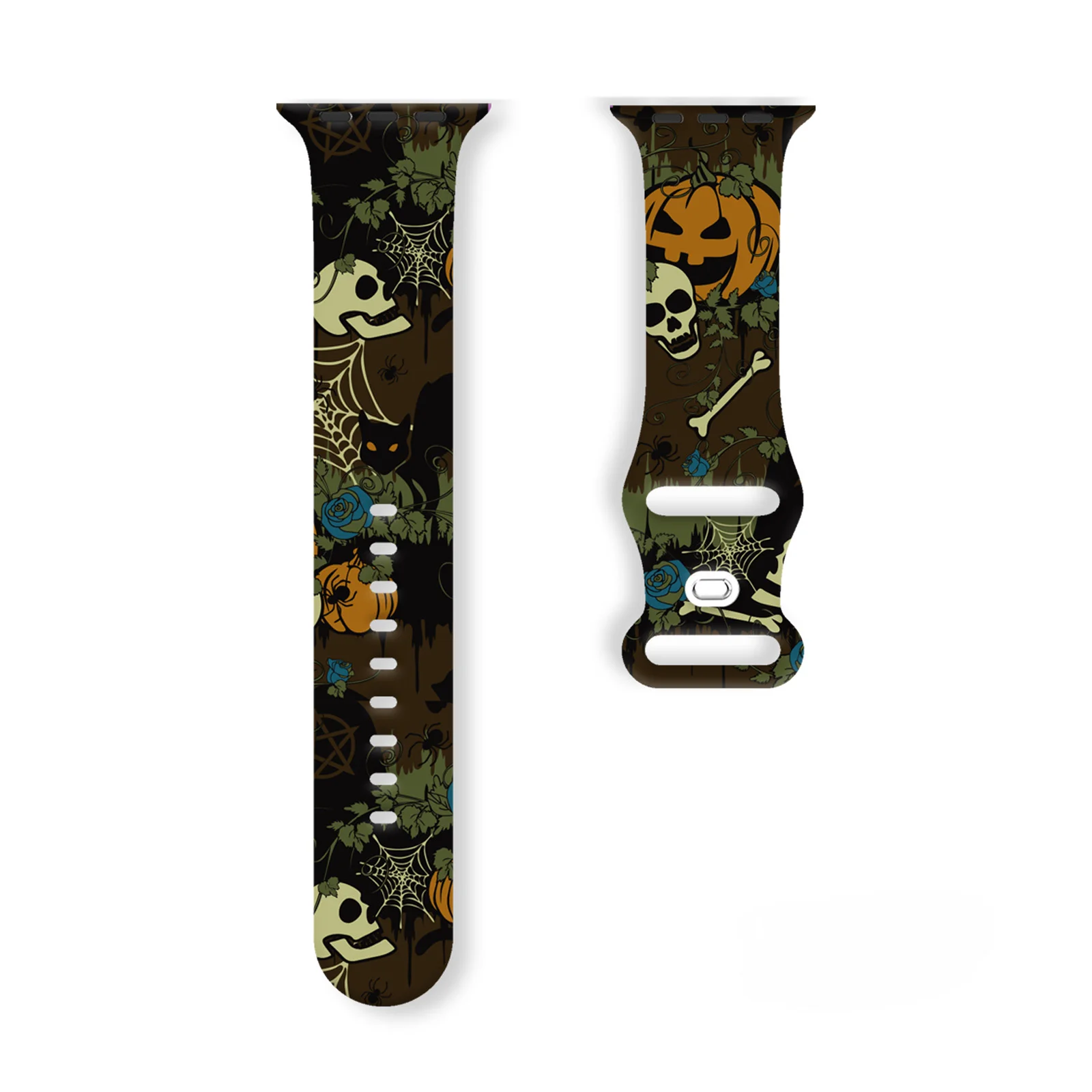 Halloween Horror Night Printed Strap for Apple Watch 9 8 7 SE Silicone Band Replaceable Bracelet for iWatch 45mm 44mm 42mm 40mm