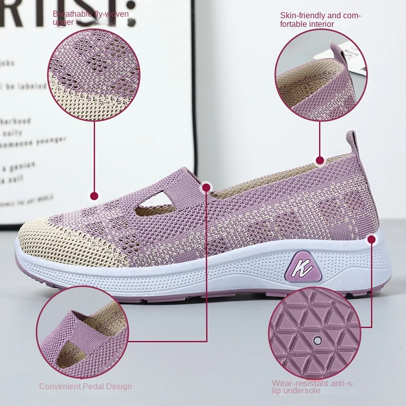 2024 New Summer Breathable And Comfortable Single Shoes For Middle-aged And Elderly Peoplesoft Soled Non Slip Cloth Shoes For Mo