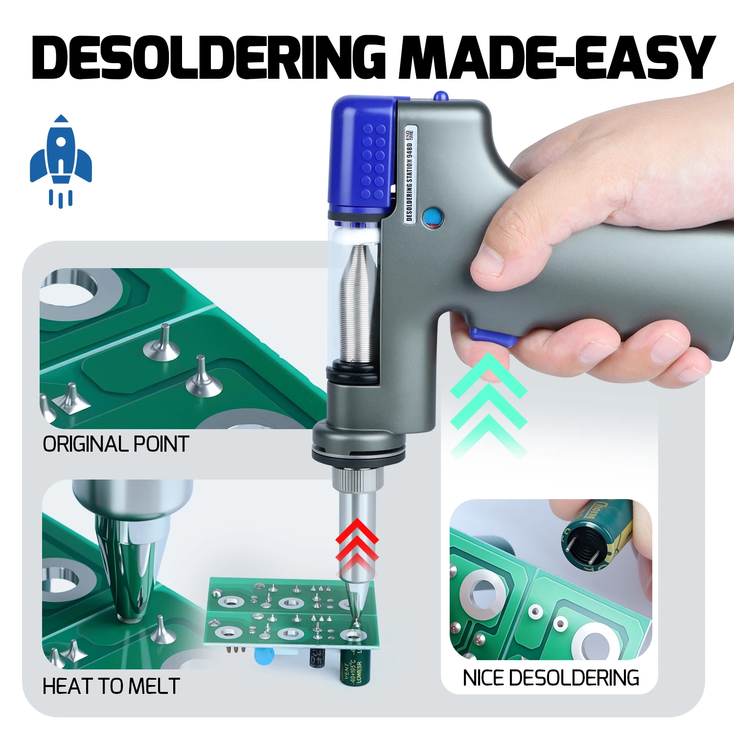 محطة إزالة لحام آمنة WEP 948D-III 2-IN-1 ESD مع مسدس ديسولديرينغ سريع التسخين ومكواة لحام عالية الطاقة WEP 948 #3
