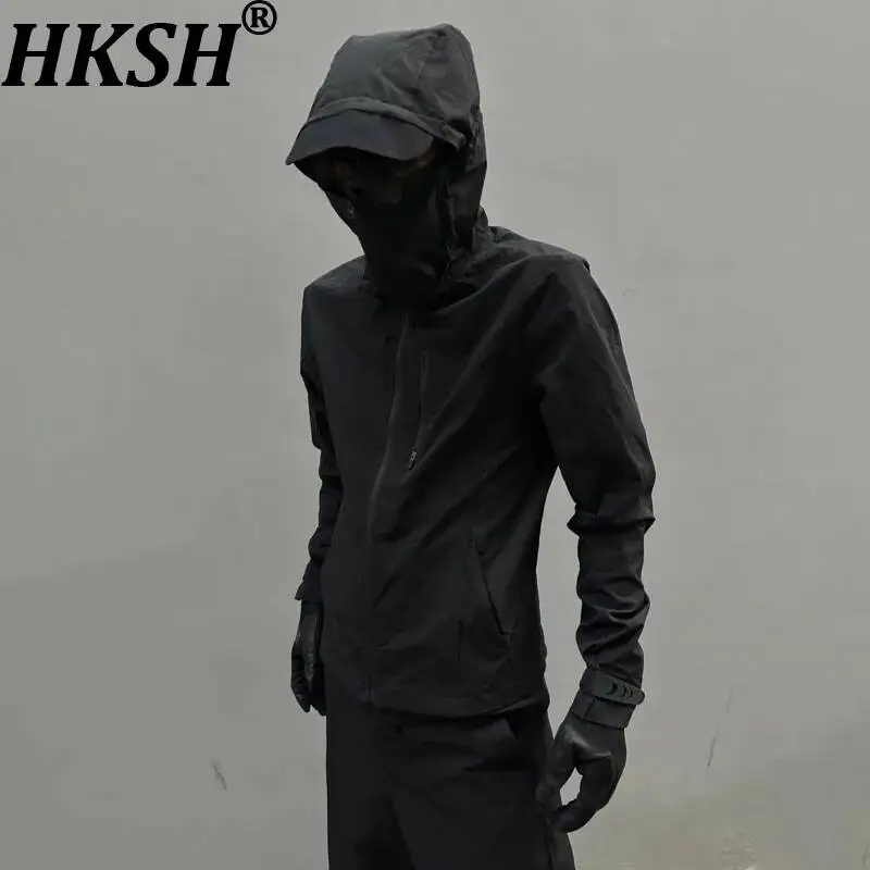 HKSH Spring Autumn Men Tide Chic Ins Punk Dark Tactical Avant-Garde Deconstructed Patchwork Hooded Sun Protection Jacket HK25978