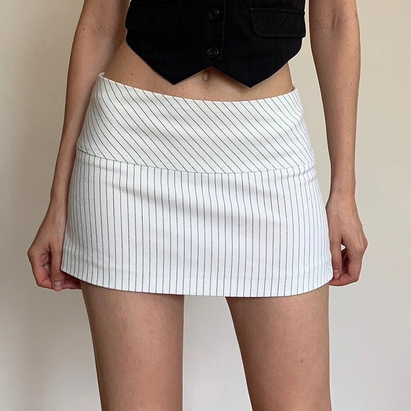 Casual Striped High Waist Mini Skirts Women 2026 Summer Sexy Short Slim Skirts Female Fashionable Zipper Straight Skirts New