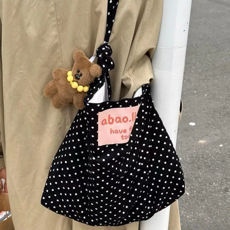 

Student Large Capaci Corduroy Polka Dot Crossbody Bag Casual Simple Sle Women's Bag Daily Use oulder Bag Satchel