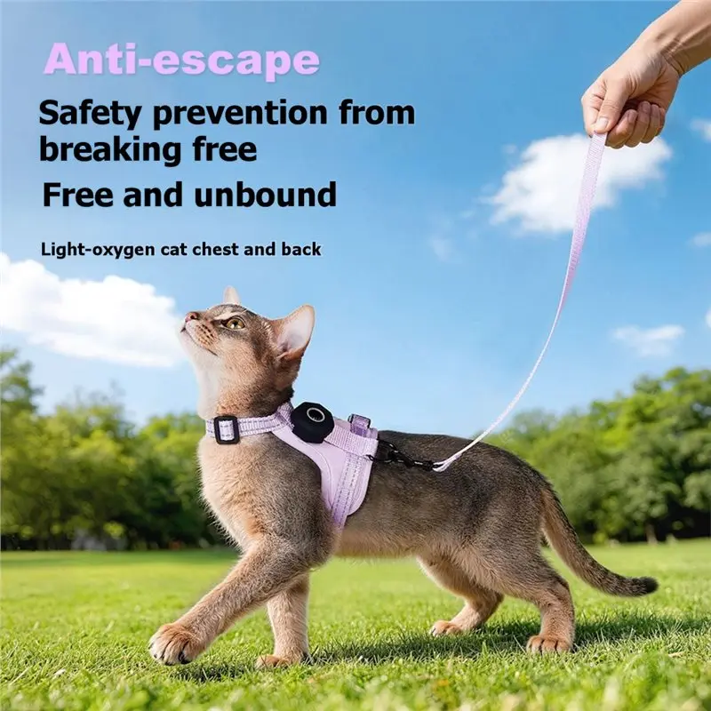 HRBAJ-Escape-Proof Cat Harness XS With For Airtag Holder Reflective Adjustable Kitten Vest For Outdoor Walking Cat